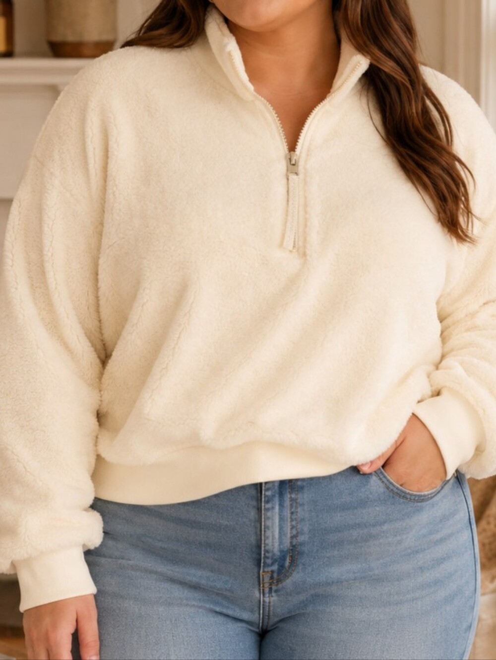 New Sonoma Sherpa Cozy Soft Sweater Womens XXL Faux Fur Fleece Zip Ivory